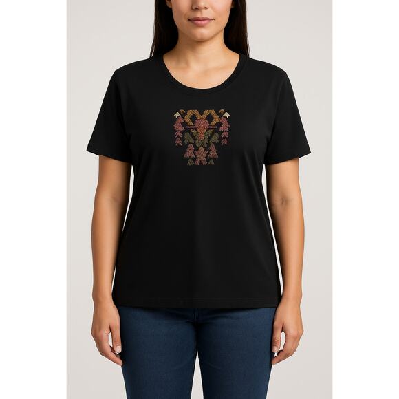 PERUVIAN CONNECTION Black Embroidered Pima Cotton T-Shirt XL Peru - Picture 1 of 6
